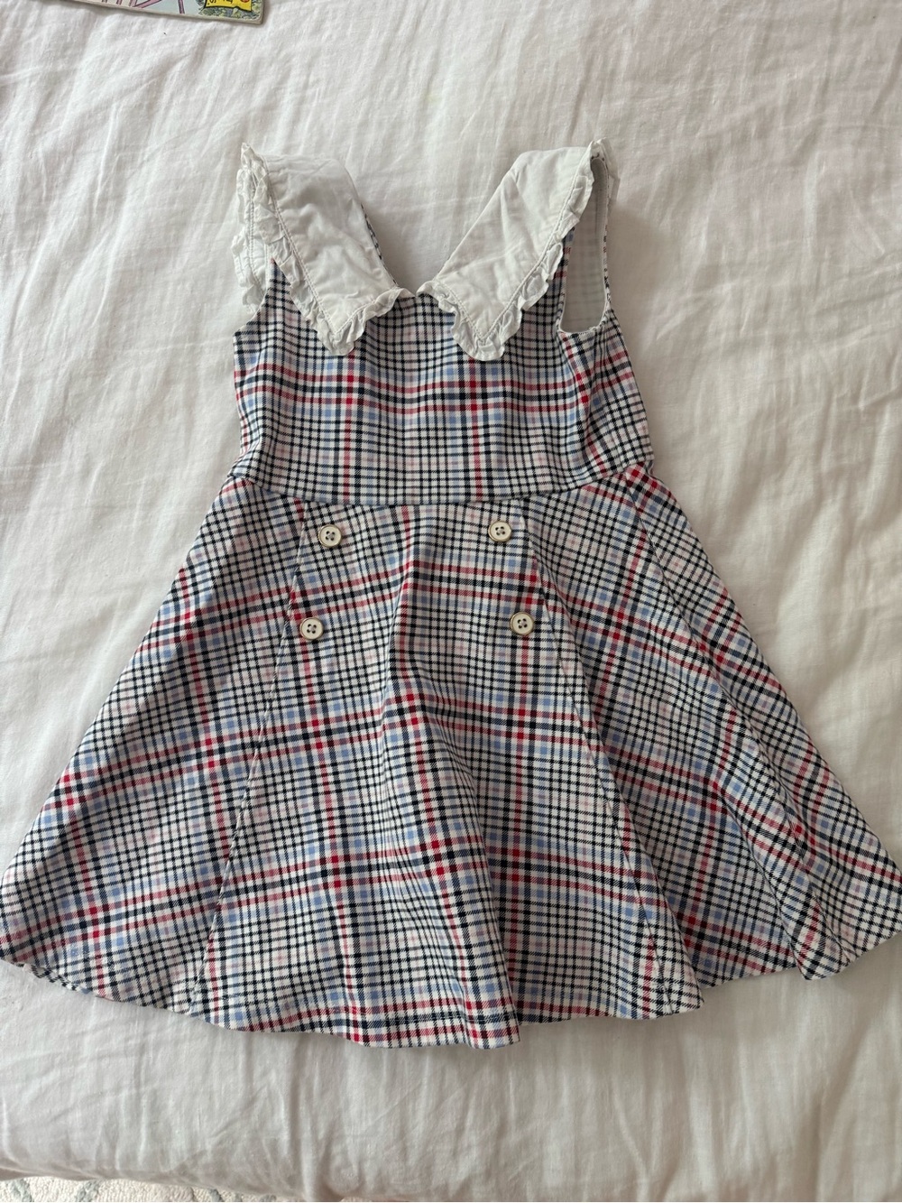 Janie and Jack Red, Blue and White Plaid Dress with Scalloped Collar